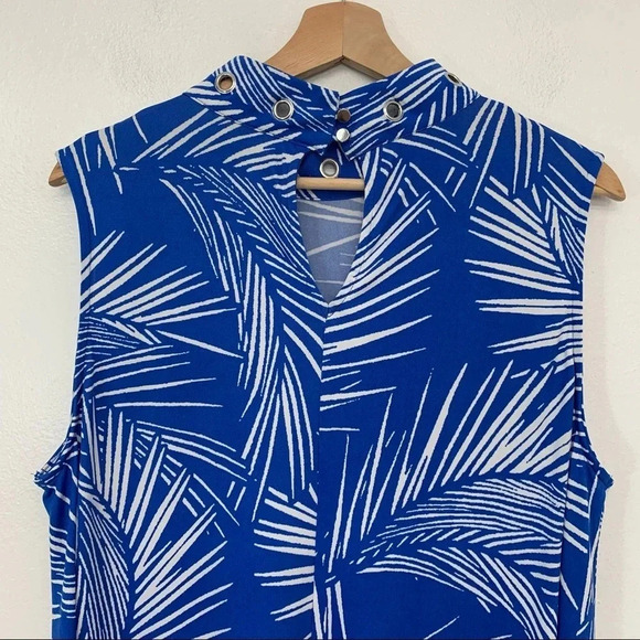 Ashley Stewart Top Woman 18/20 Blue White Print‎ Studs Moto Stretch Flowy Boho - Picture 6 of 12